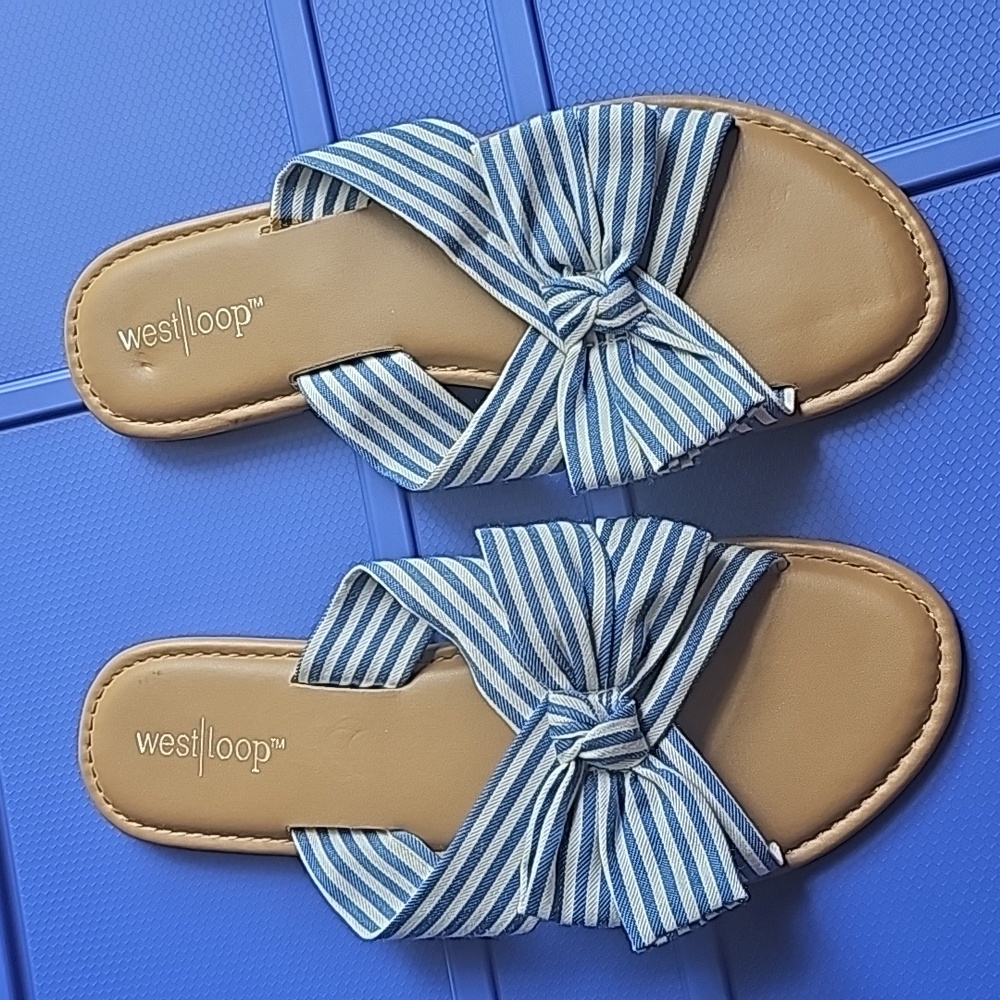 West Loop Striped Bow Women's Sandals Size M 7/8